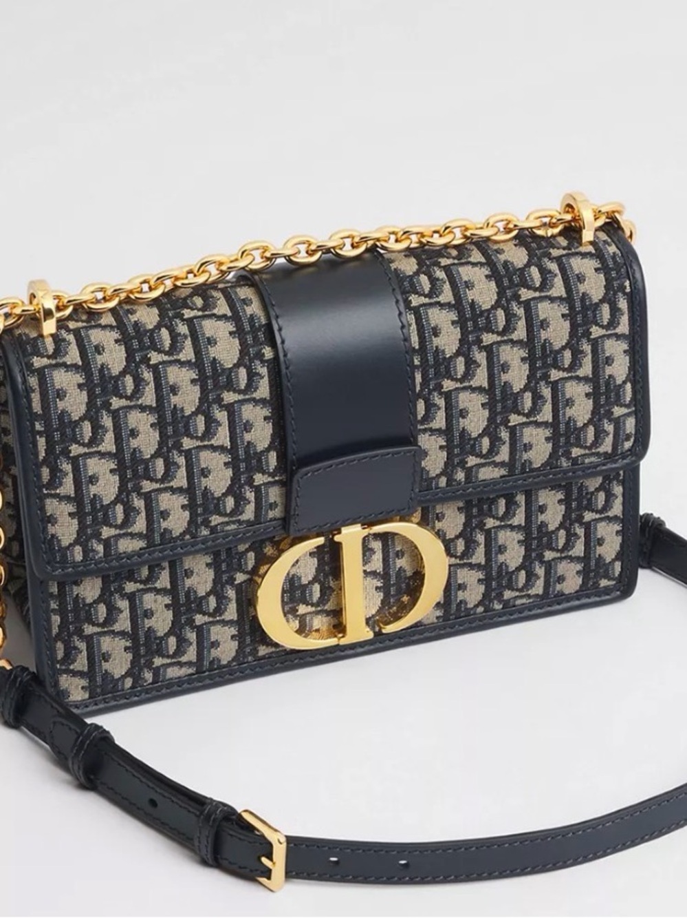 Dior Navy and Beige Oblique Jacquard Crossbody with Gold Hardware